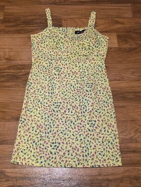 Light Green Floral Mini Dress with Pink & Blue Accents